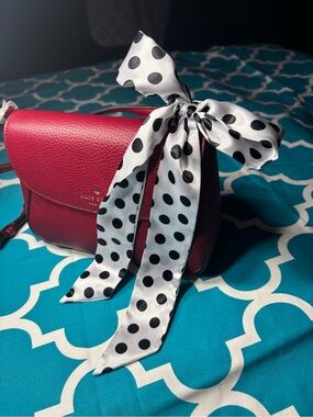 New Polka Dot Satin Skinny Scarf White Black Dots Twilly Purse Bag 1.5” x40”
